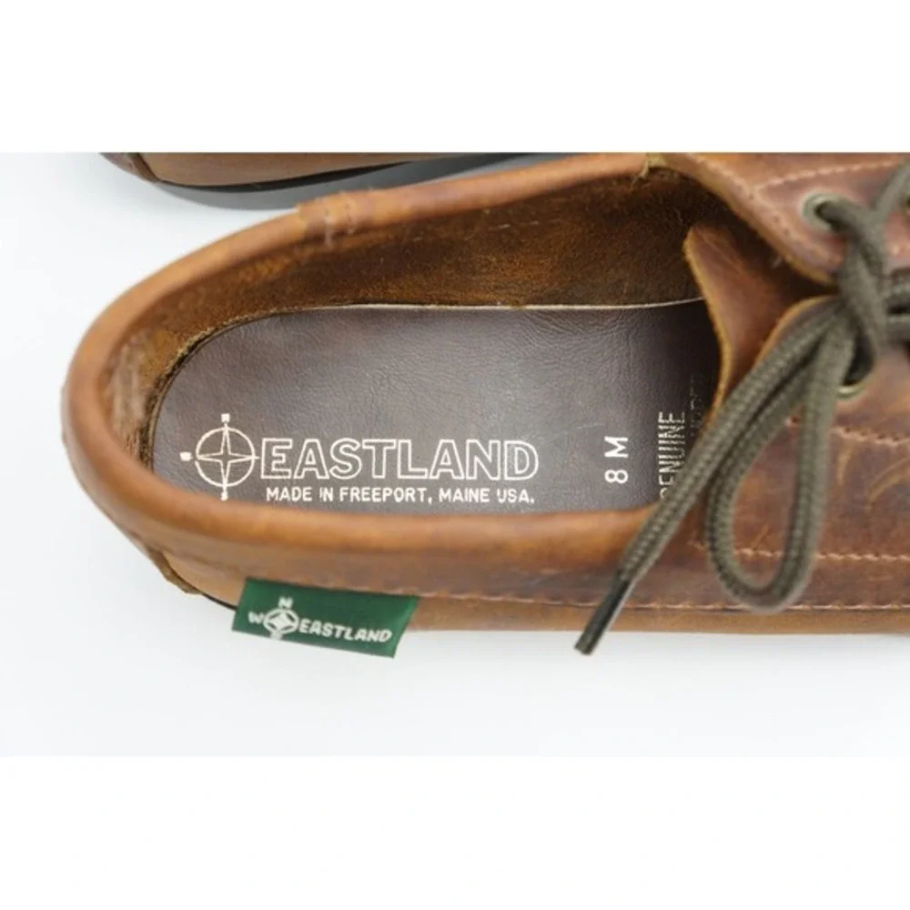 Eastland Boat Shoes Falmouth 8 M Brown Leather Made in USA Moc Toe Lace Up Good
